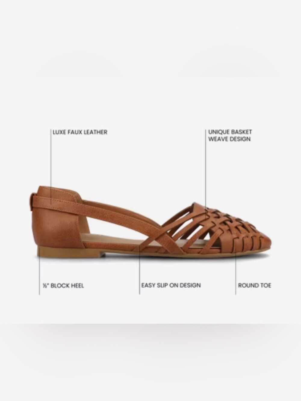 JOURNEE Huarache Woven Slingback Flat Sandals size 9.5 GUC cognac